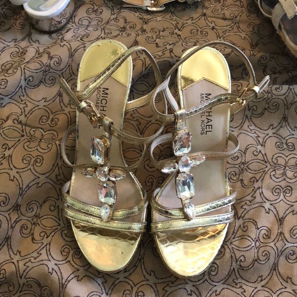 Michael Kors gold wedges